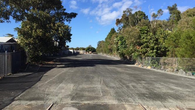 Section of the railway track paved over for work on the Mercato on Byron project. Photo: Michael van Kempen.