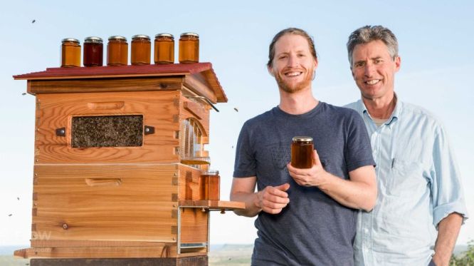 The Flow Hive was created by Cedar Anderson (left) and his father Stuart. Photo: ABC News/Mirabai Nicholson McKellar