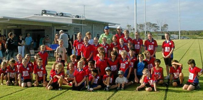 FUN AND FITNESS: Members of Byron Bay Little Athletics club at the Byron Regional Sports Centre. Photo: Contributed.